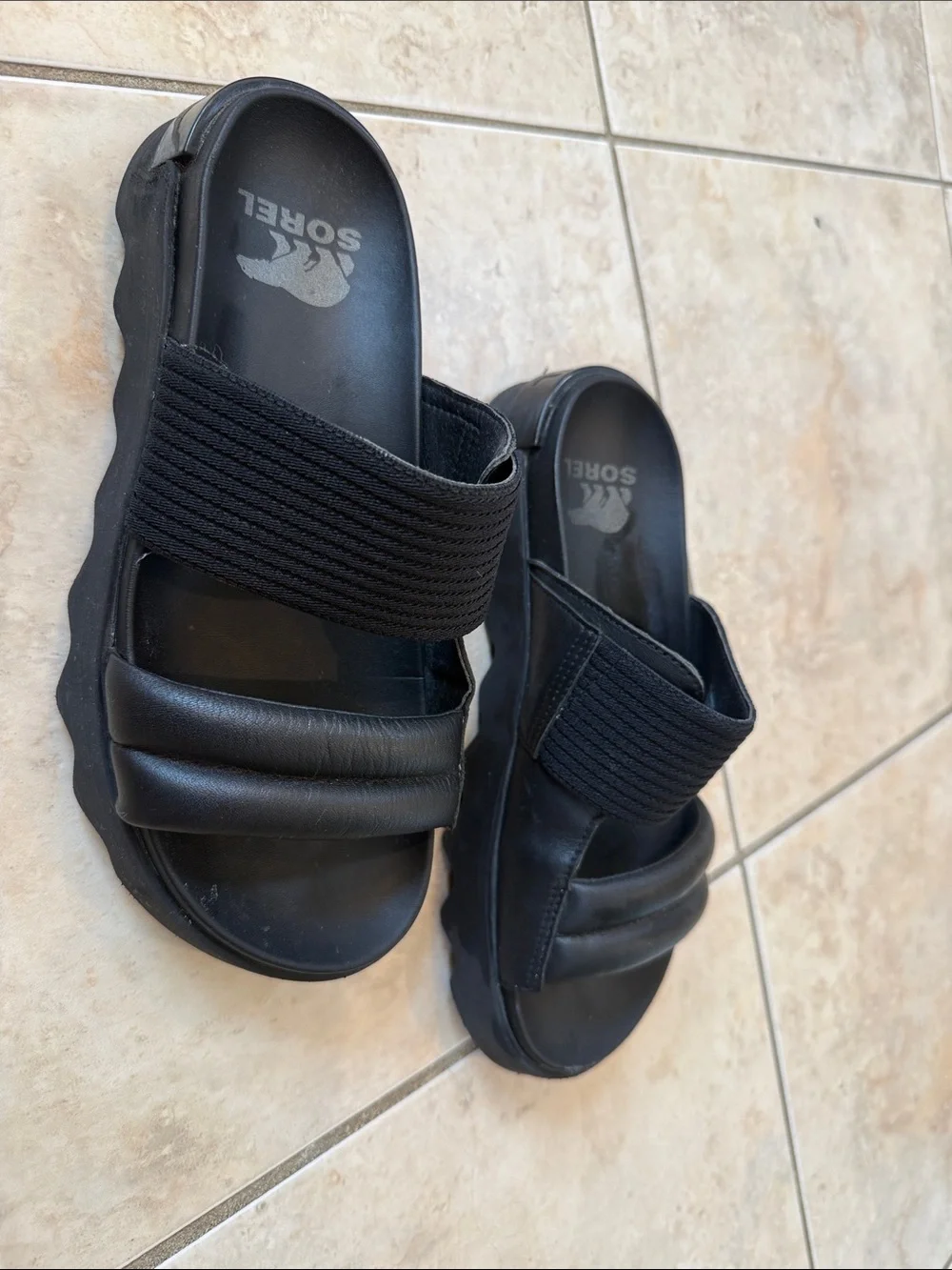 Sorel Black Dual-Strap Slide Sandals